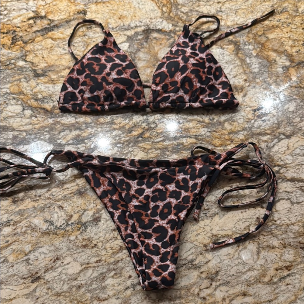 SHEIN Black and Brown Leopard Bikini Set